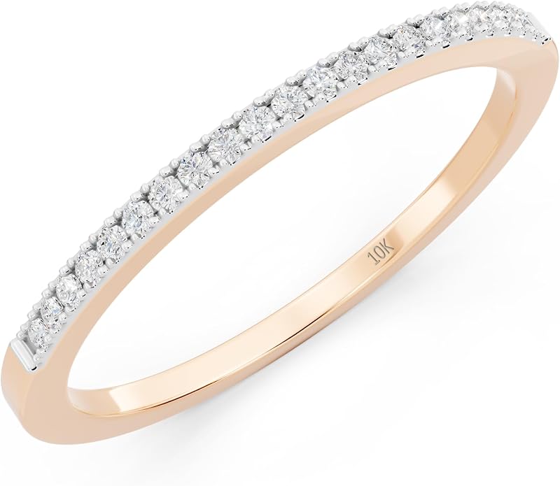 0.08 Cttw Womens Diamond Wedding Band - Real Round Natural White Diamond Minimalist Thin Stackable Ring for Her in 10K Solid Gold
