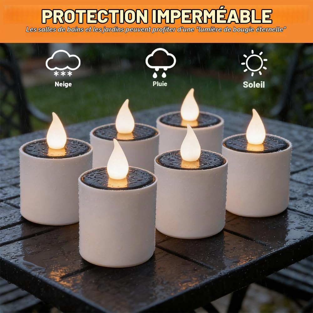 NAVESO 6 Pièces Bougies Solaires Exterieures Jardin, Bougies à LED Solaire, LED Bougies Chauffe-Plats pour Jardin, Terrasse, Balcon, Patio Décoration, Sans Flamme Étanches