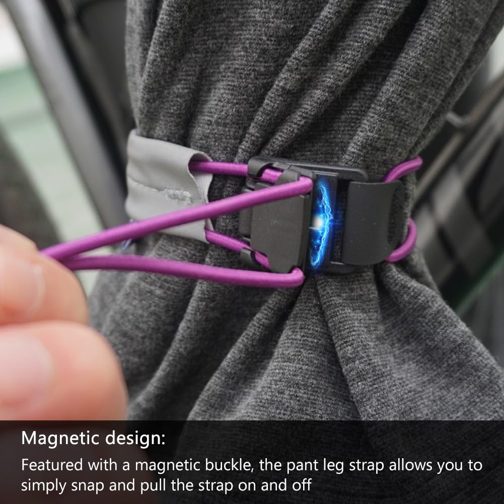 WAYUTO 2PCS Magnetic Bicycle Pant Strap Adjustable Elastic Fastening Leg Belt Multi-functional Safety Ankle Band with Visibility Reflective Design for Riding Outdoors Sports Purple