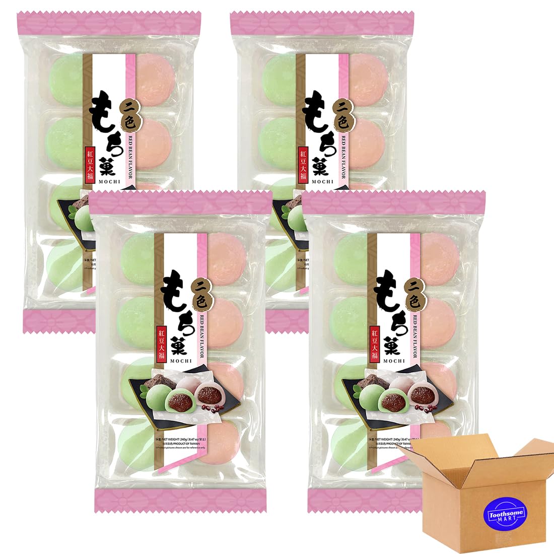 Matcha Red Bean Flavor Mochi Fruits Rice Cake 8.47oz 4pack