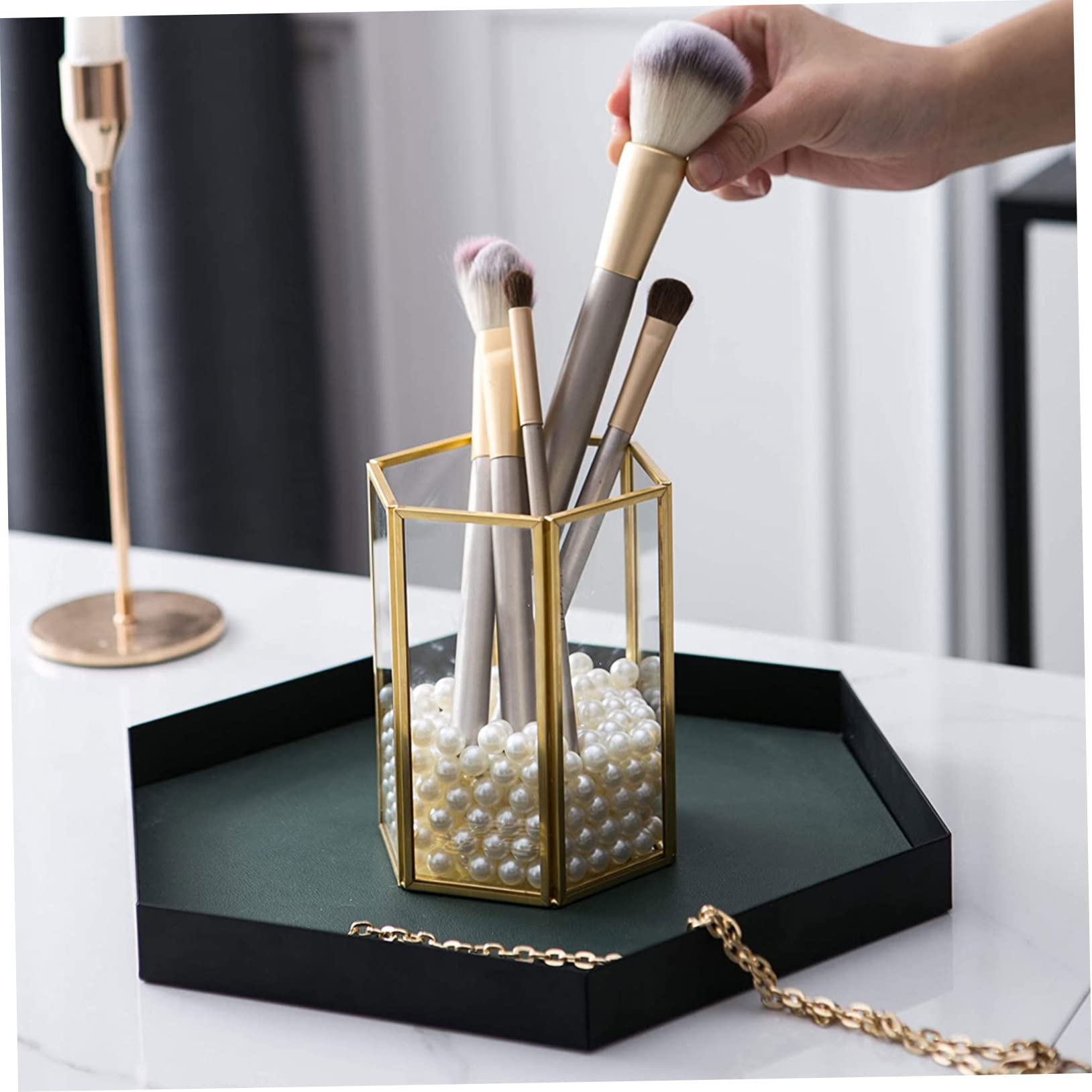 Ipetboom Organizer Trasparente Ampia Capacità Pennelli Trucco per Contenitore Cosmetici in Vetro Resistente, Porta Pennelli e Regalo da Scrivania per Uso Domestico per Donne