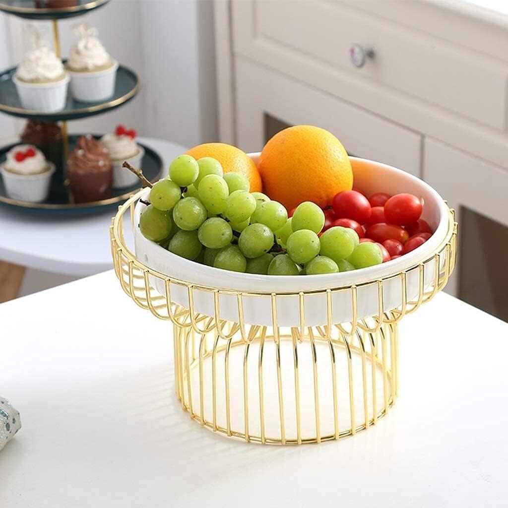 Creative Home Living Room Ceramic Snack Plate Candy Nut Storage Tray Metal Base Frame Food Server (Color : White Size : 26cm) (White 26cm) image 3