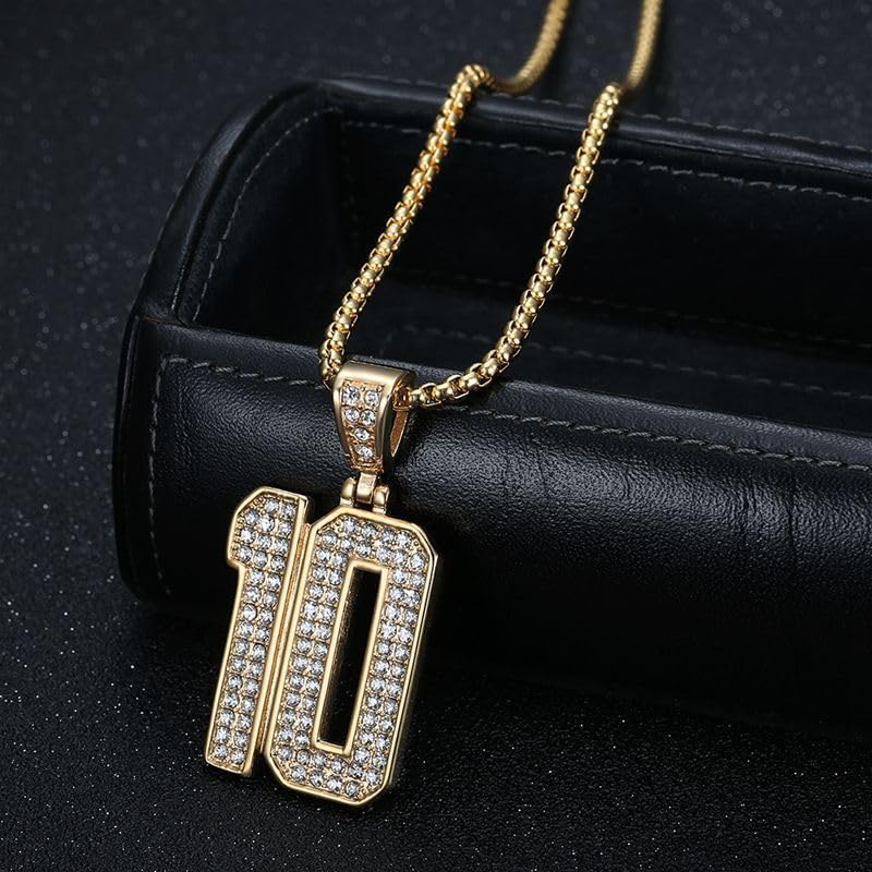 Hip hop Jewelry Hip hop Necklace Stainless Steel Vacuum Gold Plated Set Number 10 Pendant Necklace Hip hop Men's and Women's Chain - Image 4