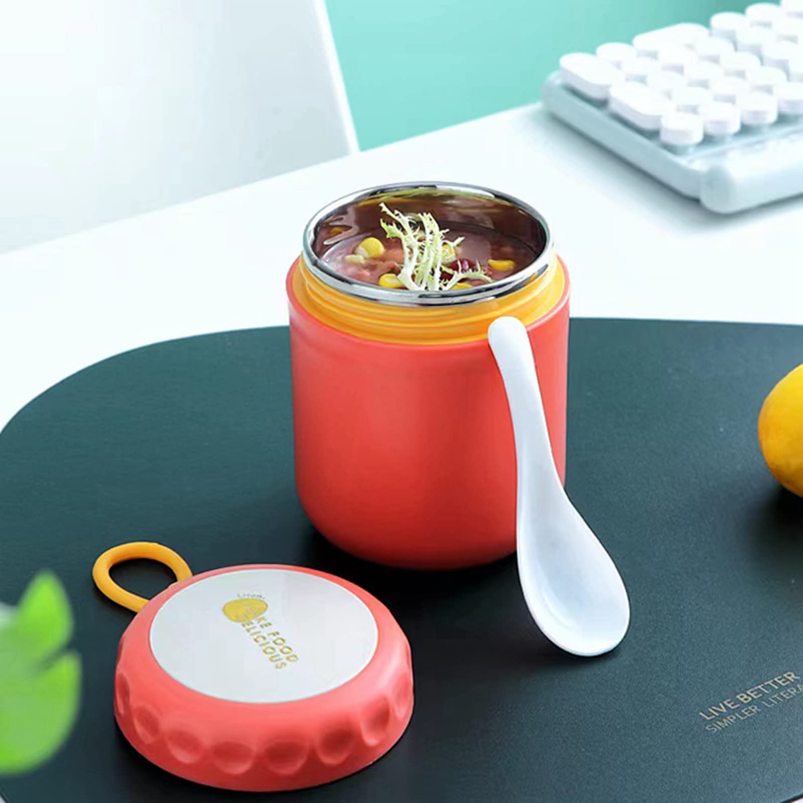 Tarro de comida infantil de 13.5 onzas, recipiente aislado para sopa para alimentos fríos y calientes, acero inoxidable (naranja rojo)