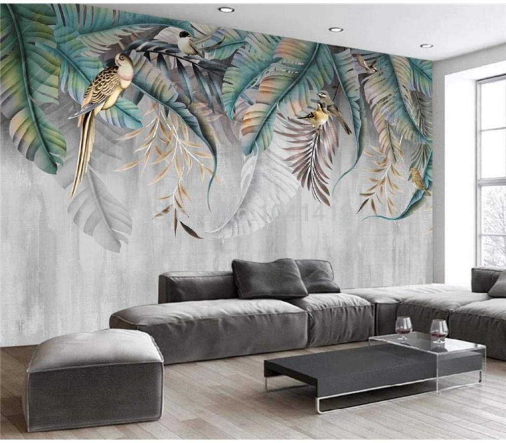 Papier peint mural personnalisé 3D feuille oiseau deco chambre