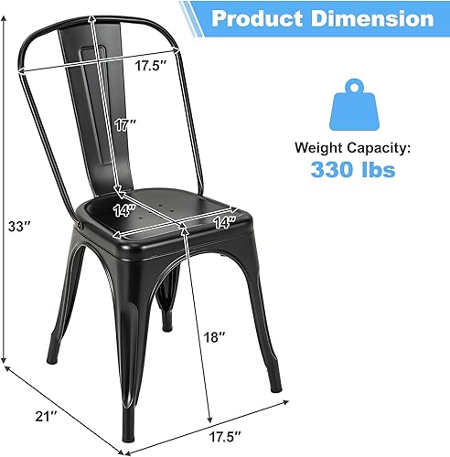 Miniatura 3 de DORTALA Juego de 4 sillas de comedor de metal, sillas auxiliares de café con patas de goma, sillas elegantes y modernas, silla auxiliar apilable