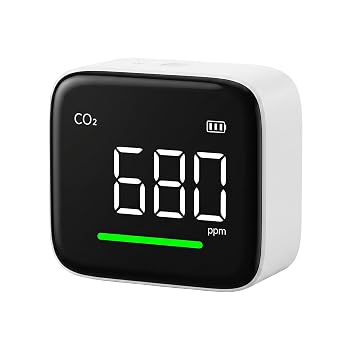 Carbon Dioxide Detector, 4-in-1 Indoor Air Quality Monitor for Co2/Hum/Temp/Time With Tri-color Alerts, Portable Co2 Monitor For Home & Office