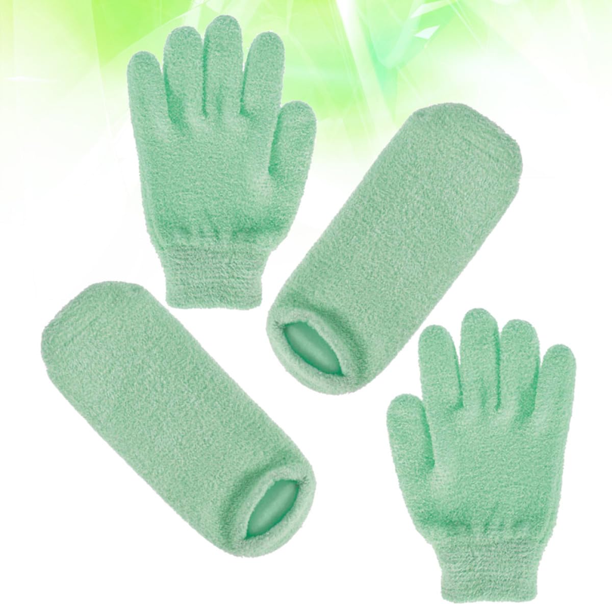 Guantes Exfoliantes de Gel Verde para Manos y Pies, Hidratantes y Blanqueadores, Pack 2 Pares para Cuidado Spa, Funda Natural para Piel Seca y Callosidades, Cuidado Personal