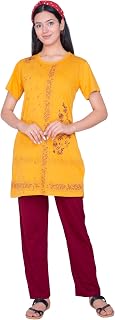 AWIBE Women’s Cotton Long Top Night Suit Set | Printed Sleepwear Set with Pyjama & Pockets | Stylish & Comfortable Loungew... Price In India