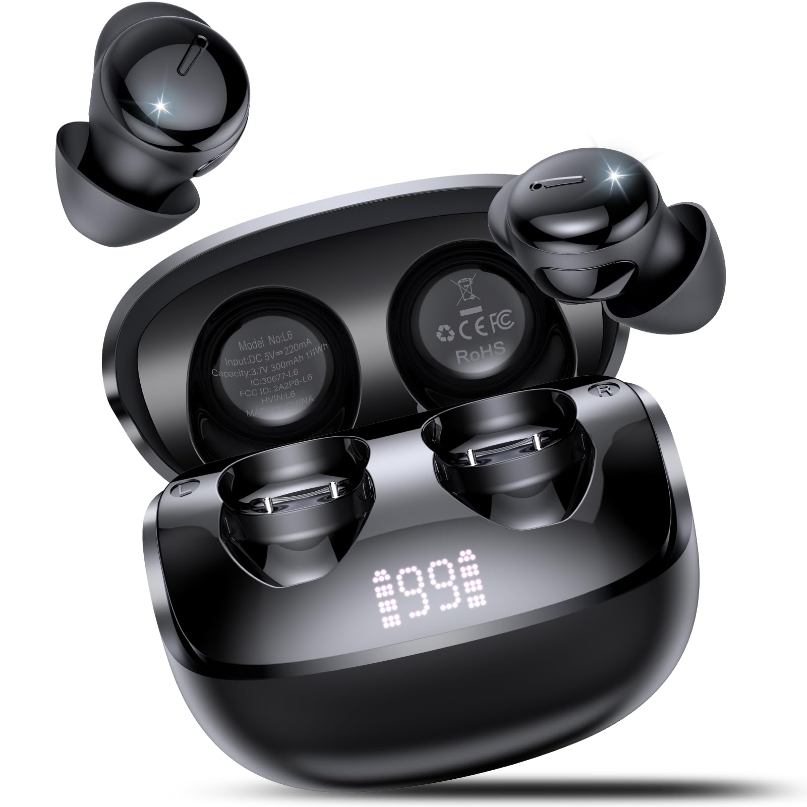 Auriculares para Dormir, inalámbricos Bluetooth 5.4 Mini Auriculares para Dormir de Lado, Silicona líquida/Ruido Blanco, Audífonos Bluetooth para Dormir para Entrenar, Trabajar, Viajar, Negro
