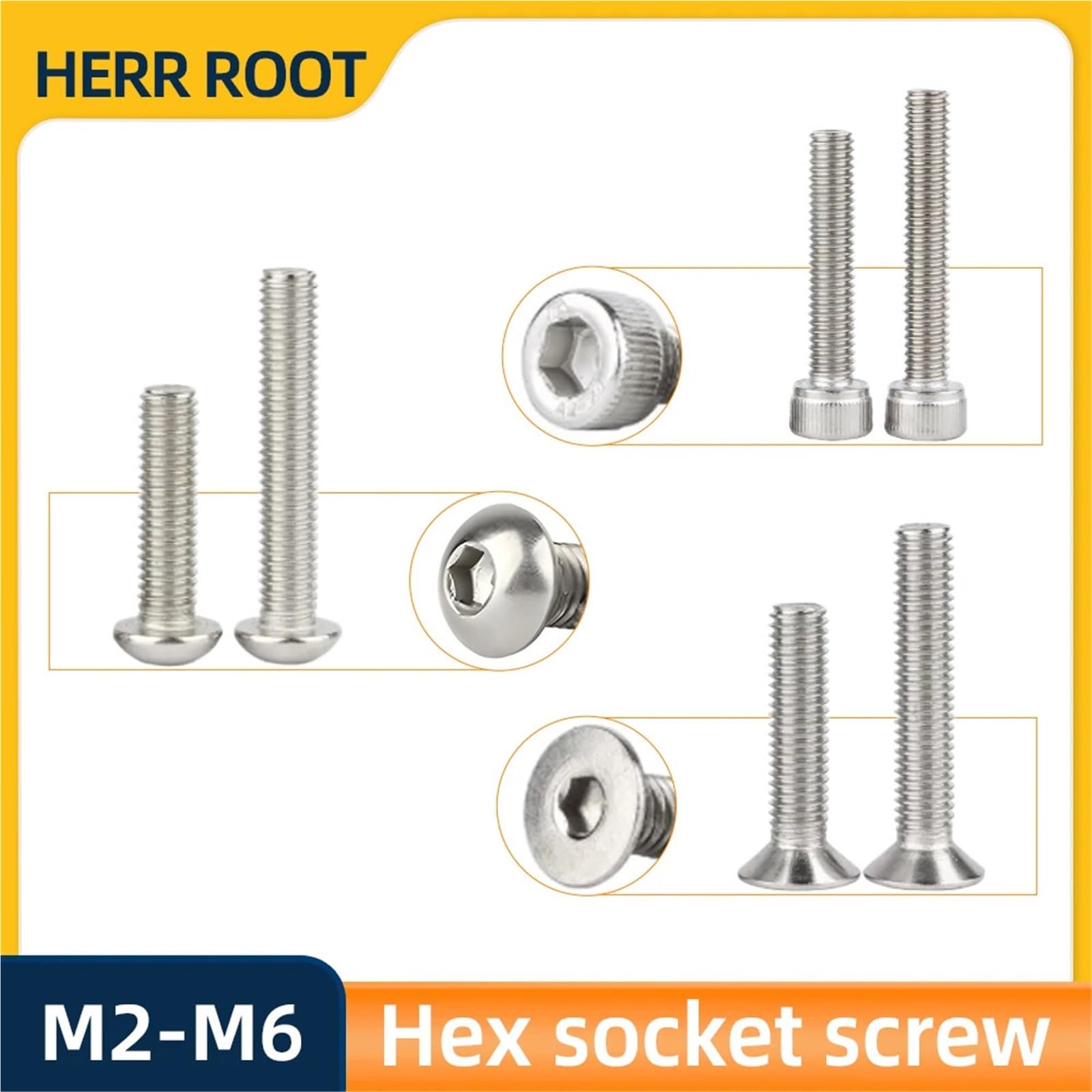 Dübel 10mm M2 .5 M3 M4 M5 M6 304 Edelstahl Innensechskantschrauben Sechskant A2 Inbusschrauben Schraube mit metrischem Gewinde(DIN912,50MM_M2 (50PCS))