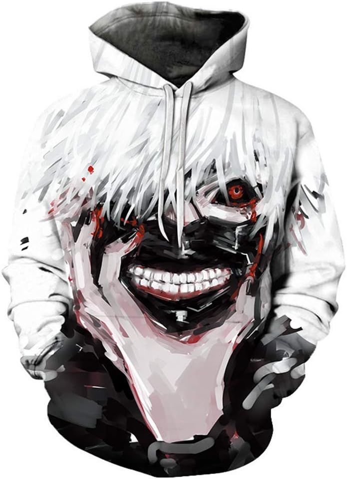 Firovps Japan Ghoul Anime Ken Kaneki Japan Anime Autumn and Winter 3D Printed Hoodies for Men