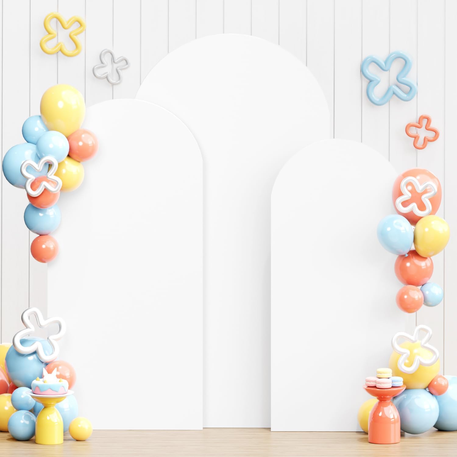 White Arch Cover Set of 3 Arch Covers 6FT 6.6FT 7.2FT Chiara Arch Cover Fabric Arch Backdrop Stand Covers for Spandex Arch Cover Balloon Arch Covers Stretchy Backdrop for Wedding Party Decor