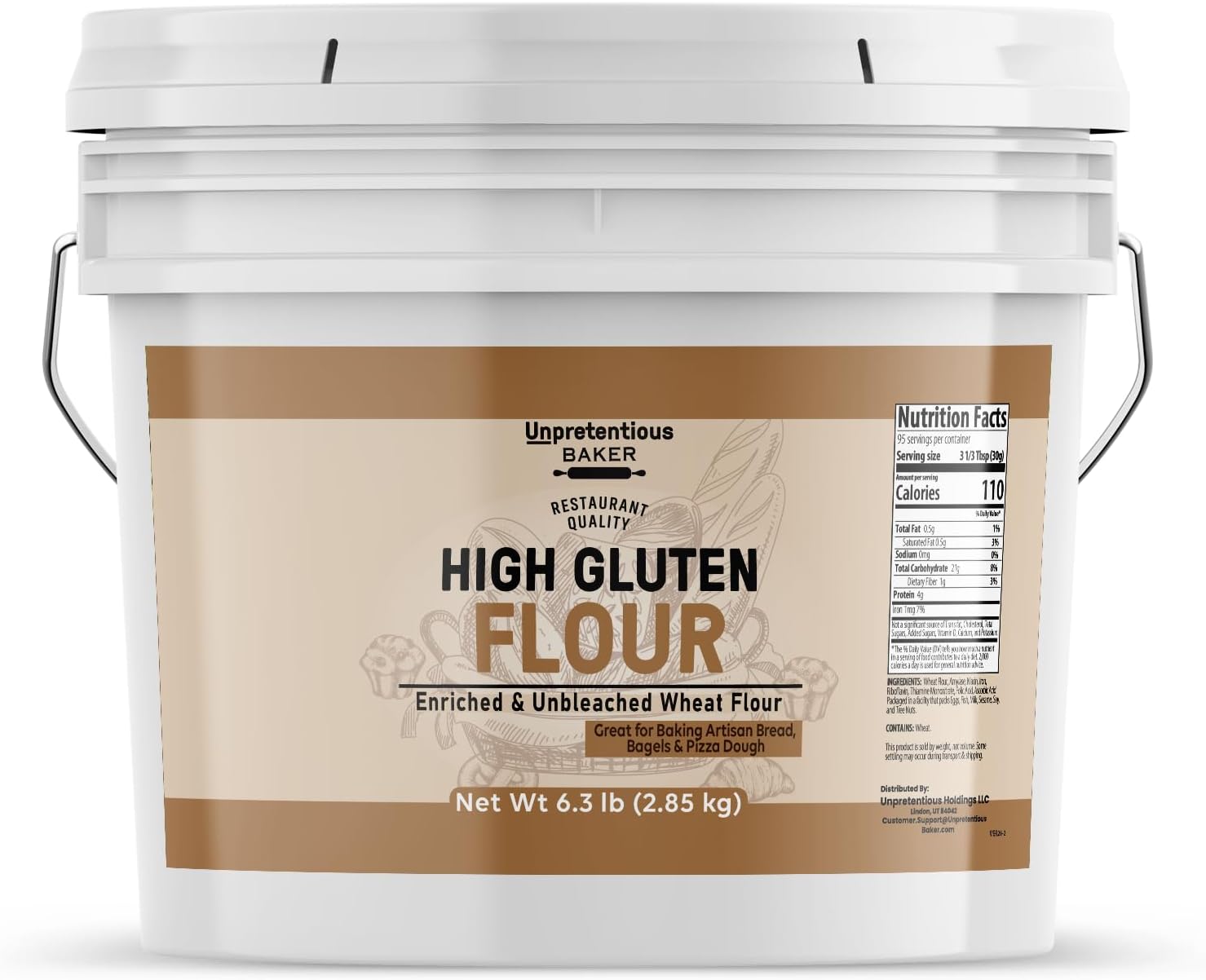 Unpretentious High Gluten Flour Baker, 1 Gallon Bucket, Artisan Bread, Bagels, Pizza