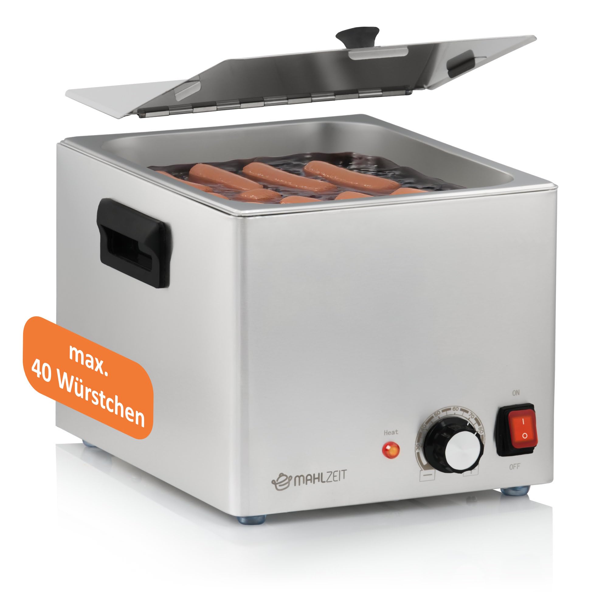 Mahlzeit Chauffe-saucisses électrique en Acier Inoxydable - 29,5 x 34,5 x 24 cm - Chauffe-Saucisse - Gastro - 220-240 V - 1200 W - Réchauffeur à Saucisse - Chauffe-Saucisse - Hot Dog