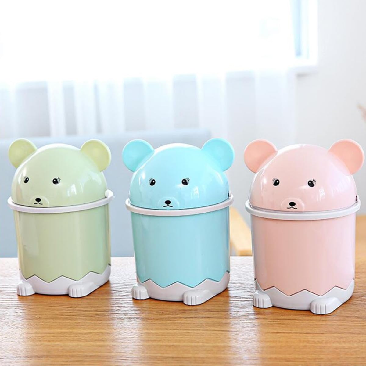 3pcs Cartoon Mini Trash Can with Lid ABS Desktop Wastebasket
