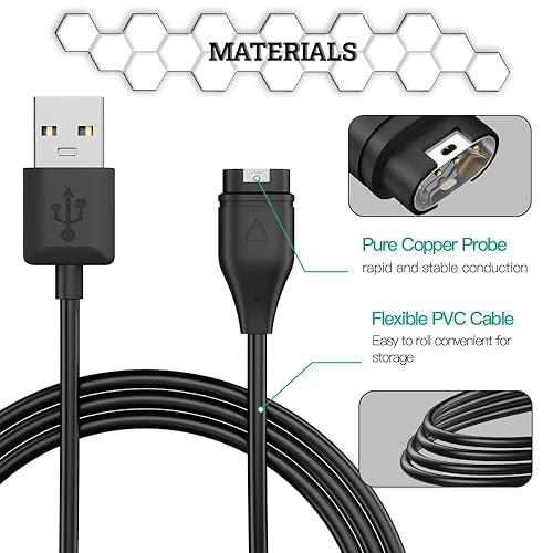 Miniatura 4 de Paquete de 2 cables de carga para Garmin Fenix con revestimiento de silicona 3.3 ft3.2 pies Compatible con Garmin Fenix Series 5, 6, 7, Forerunner