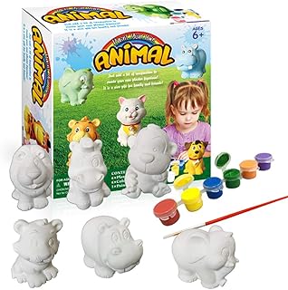 Sponsored Ad - Schuang Paint Your Own Animal Figurines (Elephant, Hippopotamus, Lion, Tiger and Monkey)-Great Gift for Gir...