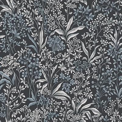 Heroad Blue Peel and Stick Wallpaper Boho Floral Contact Paper 17.3''x78.7'' Dark Blue Wall Paper Removable Self Adhesive Wallpaper for Cabinets Bedroom Bathroom Waterproof Decoration Vinyl Roll