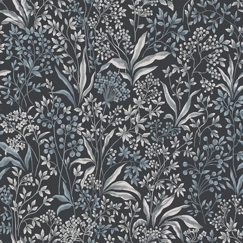 Heroad Brand 17.3''x393'' Blue Peel and Stick Wallpaper Boho Dark Blue Floral Contact Paper Removable Wallpaper Self Adhesive Wall Paper for Cabinets Waterproof Decoration for Walls