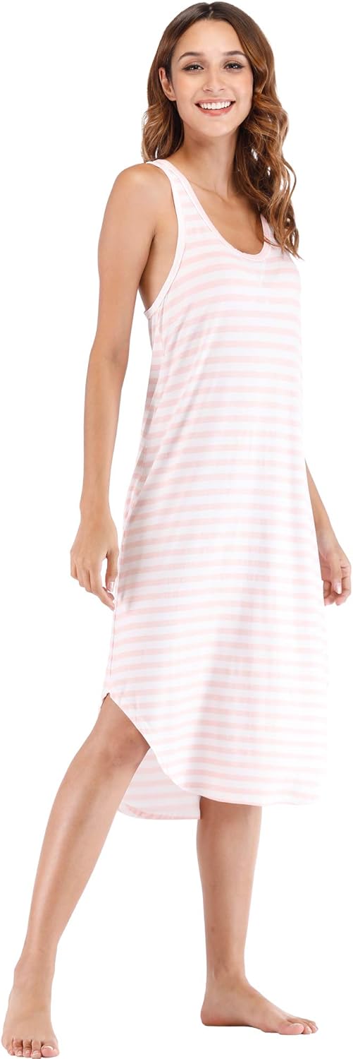 GYS Long Nightgown for Women - Viscose Made from Bamboo, Soft Sleeveless Sleep Shirt Summer Racerback Sleep Dress - Image 3