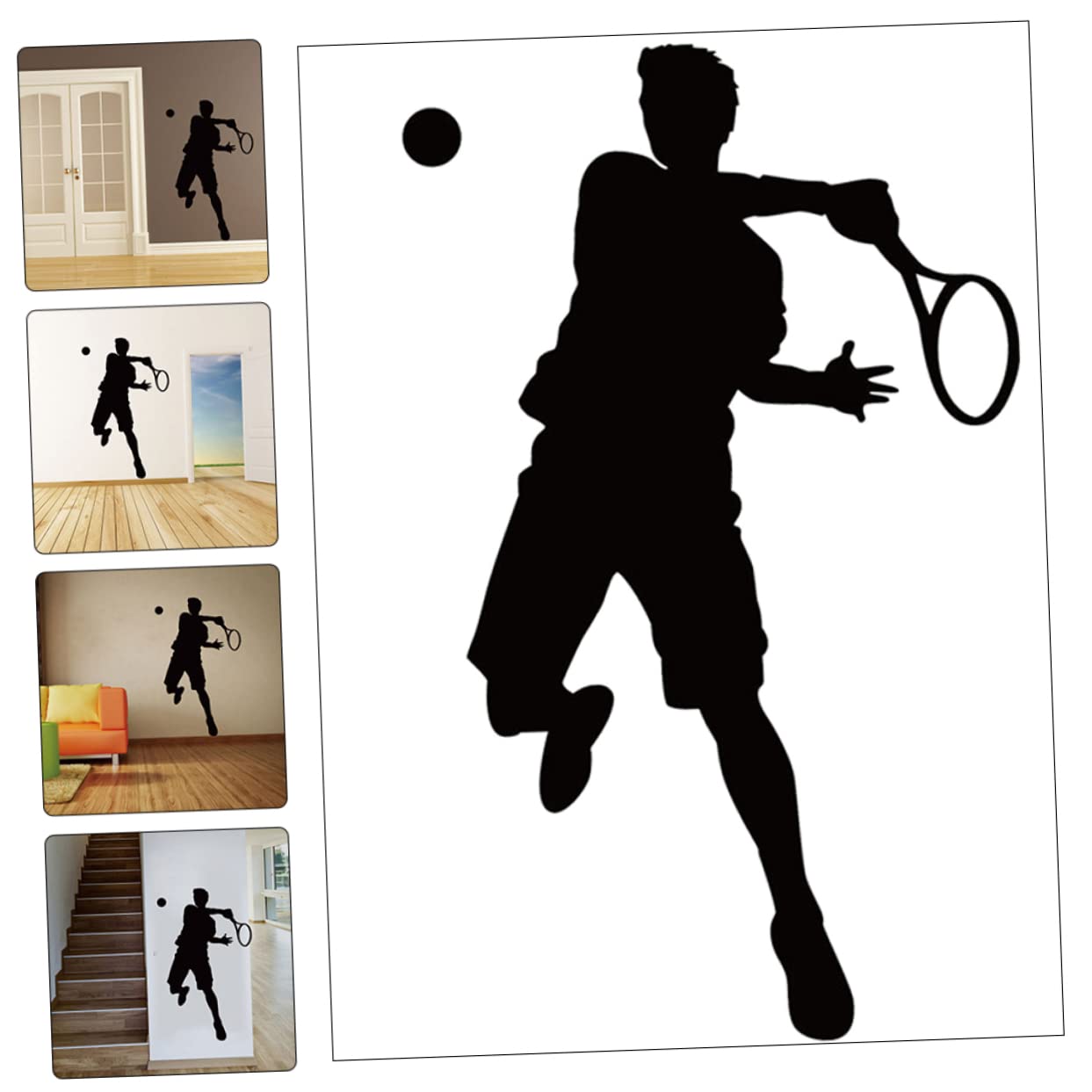 Adesivo Murale Sportivo Autoadesivo in Pvc Nero Giocatore di Tennis per Cameretta Palestra