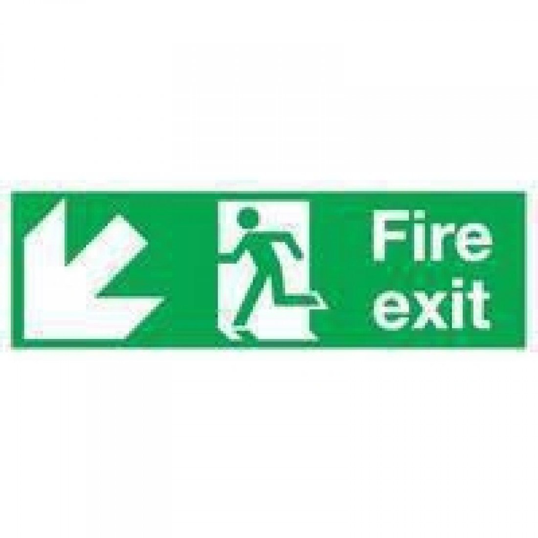 SIGNSLAB E97S/S Safety Sign "Fire Exit Running Man Arrow - Down/Left", Self-Adhesive, 150 mm x 450 mm