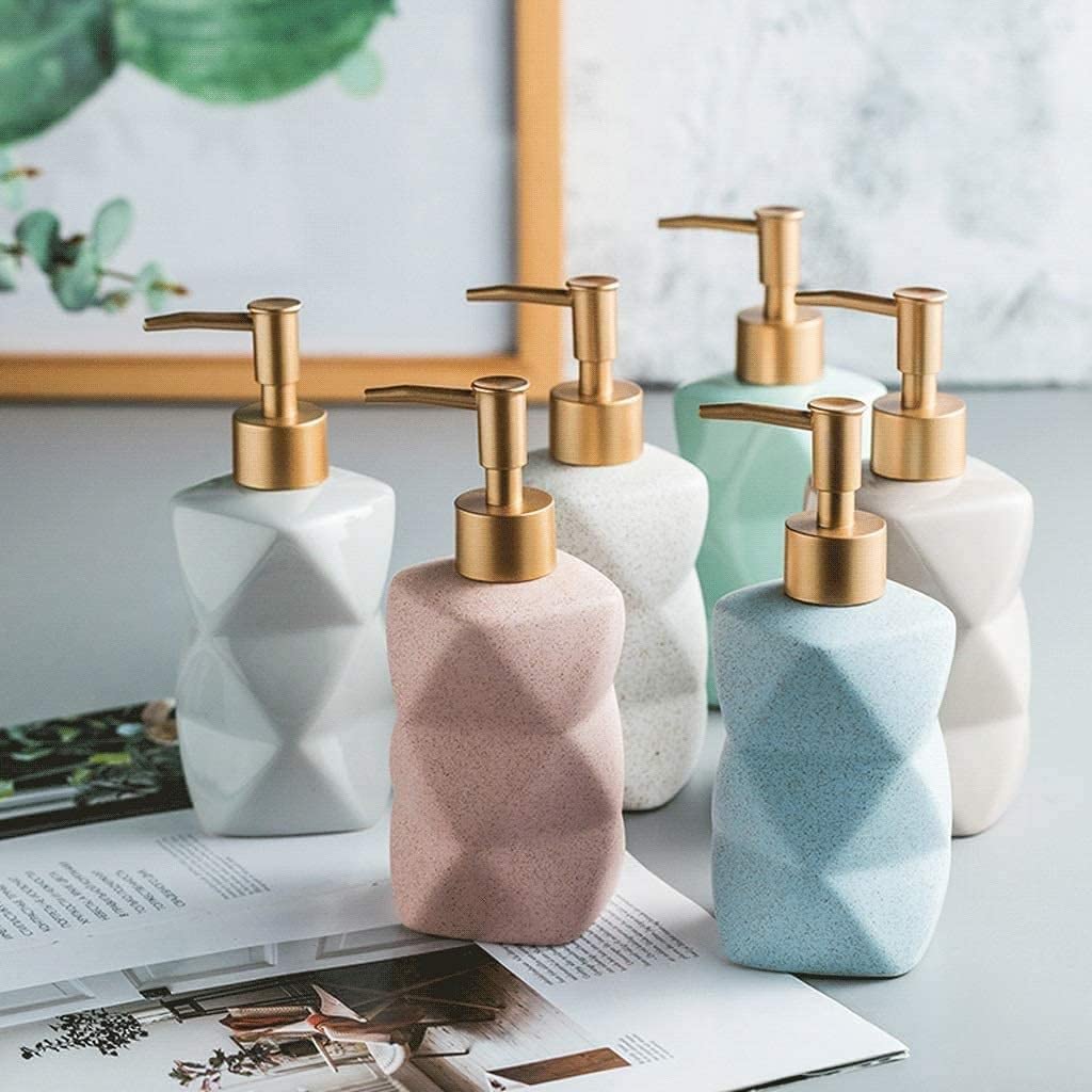 Modny dozownik mydła geometryczny kształt dozownik mydła ze złotą pompką ceramiczna ręczna pompa dozownika 380 ml / 12,8 uncji Butelka z pompką do balsamu dozownik mydła