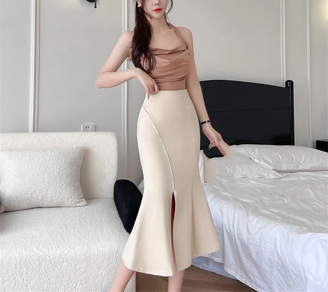 Bodycon Gonne a Vita Alta Sirena Donne Pacchetto Perline Hip Midi Gonne Lunghe Femminile