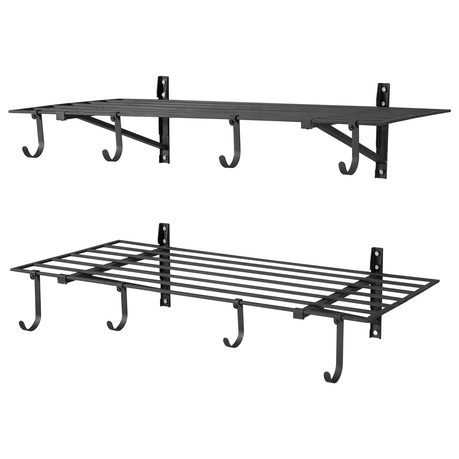 VEVOR Estantería de Pared de Acero Resistente 610x1219 mm Carga 118kg por Estante 235kg en Total, Distancia Ajustable, Juego de 2 Estanterías Flotantes con Ganchos para Cocina Lavandería Garaje Taller