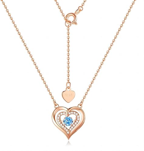 925 Silver Heart Necklace with Zircon Heart Pendant Necklace for Women Wife Girlfriend Mom Gift for Her