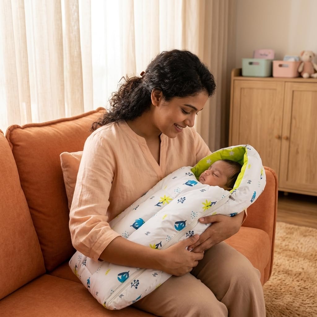 3-in-1 Baby Bed & Sleeping Bag for Newborn | Portable Cotton Baby Bedding Set | Unisex Carry Nest & Baby Holder for 0-6 Months | Soft & Lightweight Infant Sleep Bag (Blue Daisy)-image-45