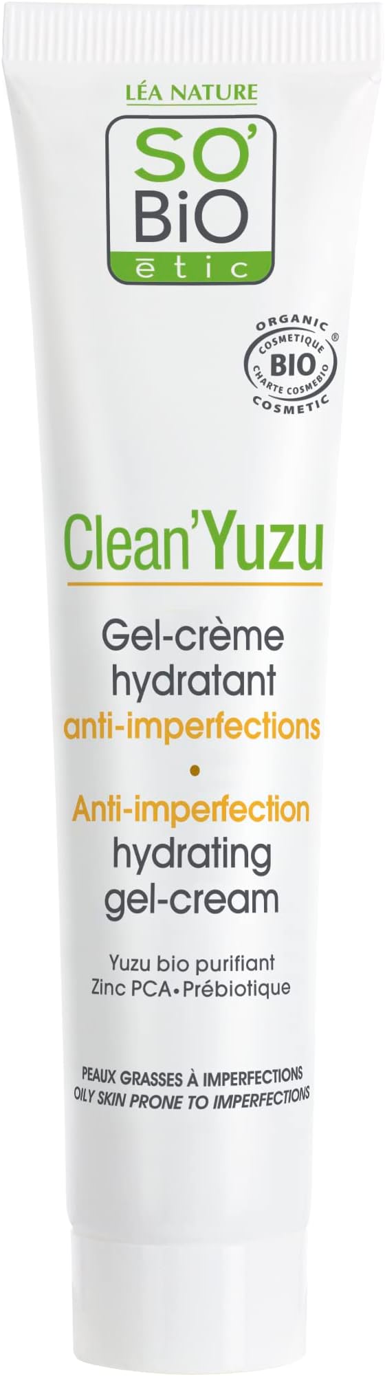 SO'BiO étic | Clean'Yuzu Anti-Imperfection Hydrating Gel-Cream | Organic Acne Facial Moisturizer for Hydrating Oily and Blemish Prone Skin | 1.35 fl oz, 40ml.