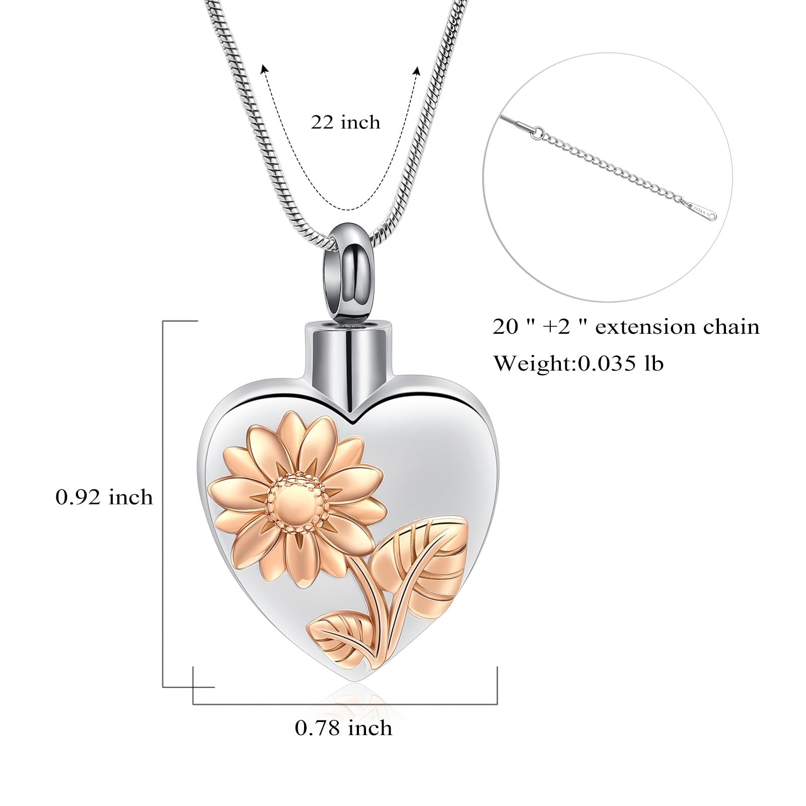 VCCWYQK Sunflower Heart Urn Necklace for Ashes Stainless Steel Daisy Flower Urn Necklace for Ashes Memorial Keepsake Jewelry for Human - Image 2