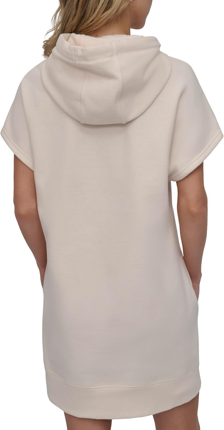 DKNY Women's Rhinestone Jersey Logo Short Sleeve Hoodie Dress