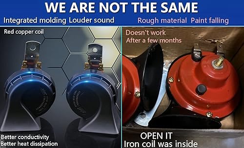 Miniatura 2 de Bocina de auto para camión de 12 V, cuerno banhao impermeable de tono alto y bajo, ajuste universal, bocina de caracol eléctrico súper fuerte, kit