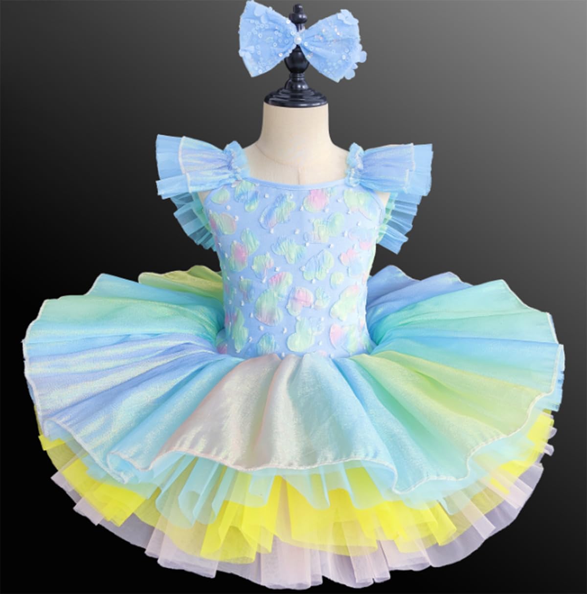 Ballerina-Kostüm für Mädchen, Tüll-Tutu, Ballett-Wettbewerbskleid | Tutu Kinderkostüm Kleiner Schwan mit Rüschenärmeln Spitze Stickerei und Pailletten