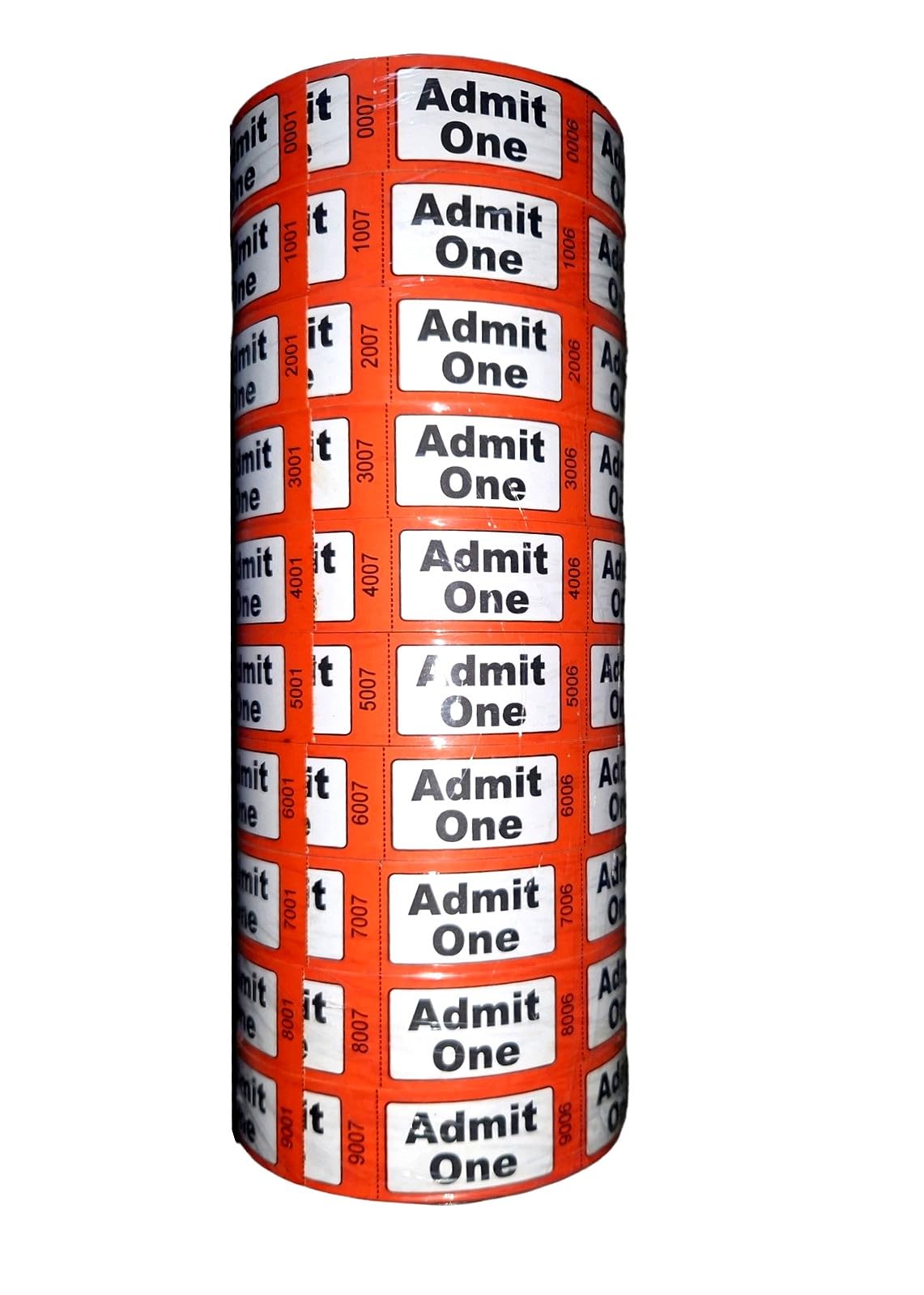 Roll Tickets Admit One Printed Orange Sequentially Numbered (10)