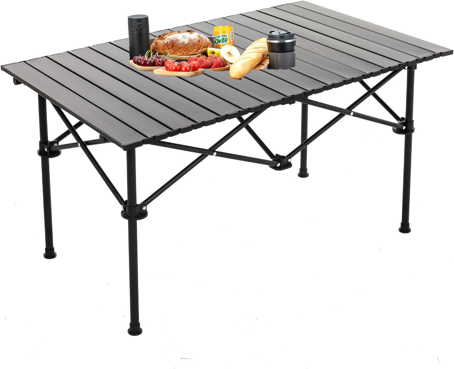 Outdoor Folding Table Heavy Duty with Roll-up Tabletop, Rectangular Large Foldable Camping Table BBQ Portable Grilling StandMetal Kitchen/Home/Garden/Event/Party Table(SS-02)
