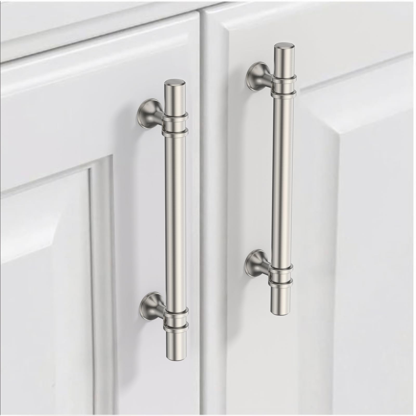 9BUILD EU0044 Pack of 10 Cabinet Handles, Brushed Nickel, Hole Spacing 128 mm
