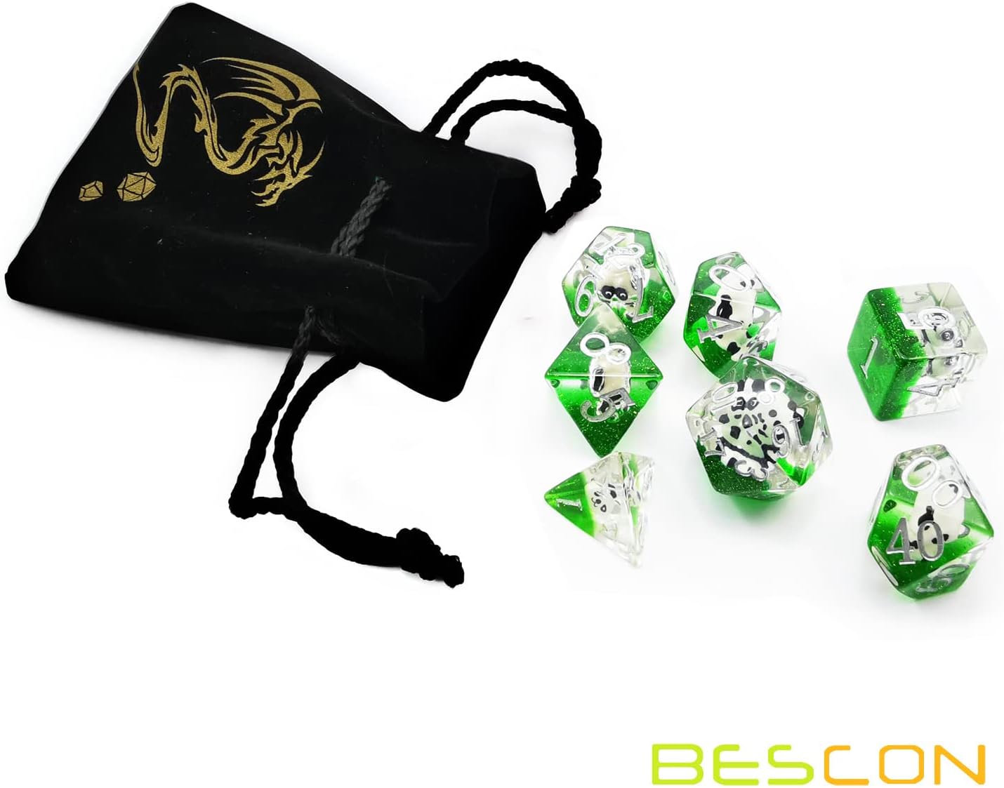 Bescon Oversized DND Animal Dice Set of Panda, Giant 7pcs Panda Polyhedral D&D Dice Set, Big Sized Dungeons and Dragons Dice
