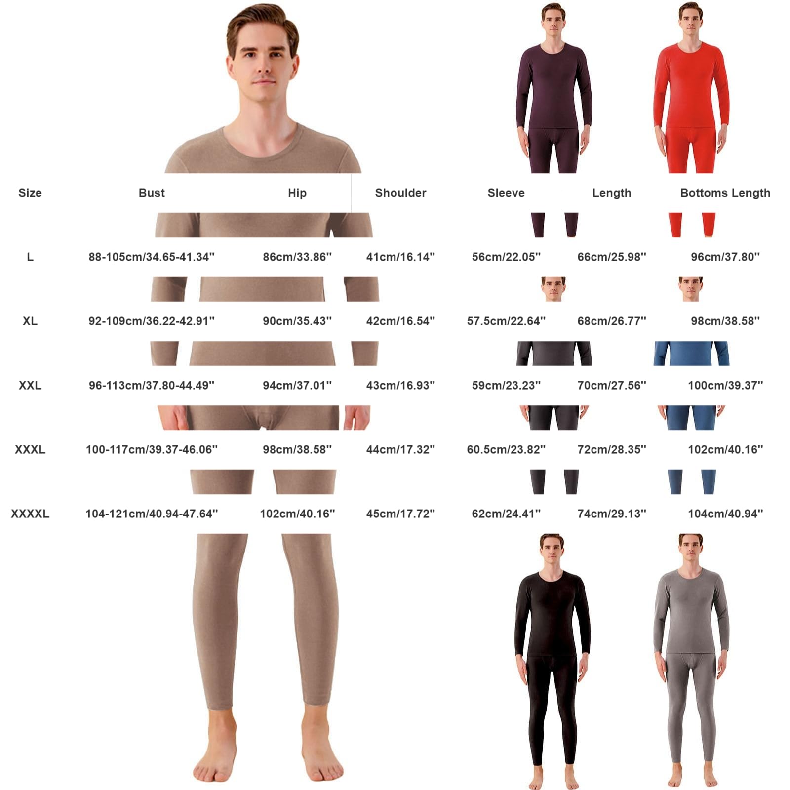 Generisch Pijama corto para hombre con cuello redondo y cuello alto, conjunto de ropa interior de invierno, manga larga gruesa y pantalones largos, túnica para hombre