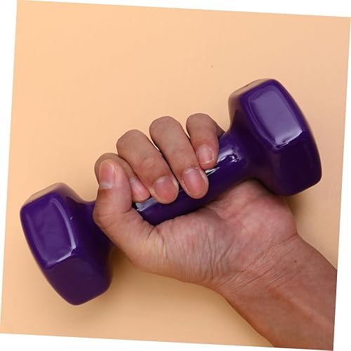 Miniatura 7 de PRETYZOOM 2 mancuernas antideslizantes de hierro fundido de plástico morado para hombres y mujeres, entrenamiento de fuerza, equipo de gimnasio,