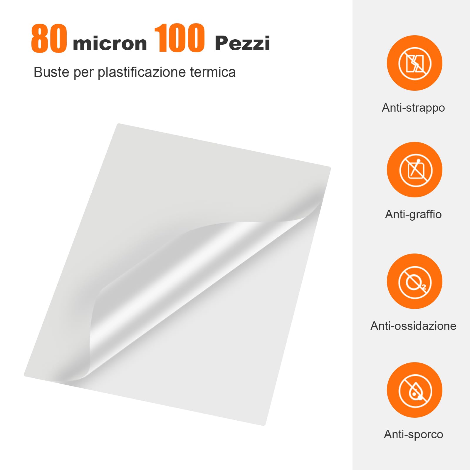 Bonsaii Fogli Plastificatrici A4, 160 Micron, 100 Pezzi, Trasparenti Lucidi LP100-A4