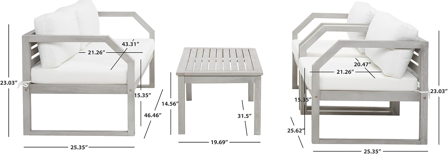 SAFAVIEH Outdoor Collection DREN Grey/Beige Cushion 4-Piece Conversation Patio Set