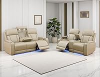 Vista 30 de Juego de sofá reclinable eléctrico de cuero con LED, juegos de muebles de sala de estar, 2 piezas sofás reclinables, juego de sofá reclinable
