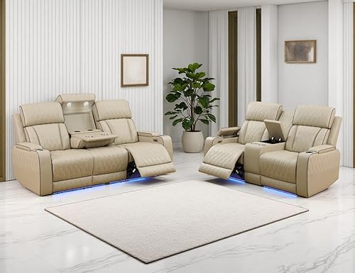 Miniatura 29 de Juego de sofá reclinable eléctrico, juego de sofá reclinable de cine en casa, sofá biplaza reclinable de cuero transpirable con Debut negro,Negro