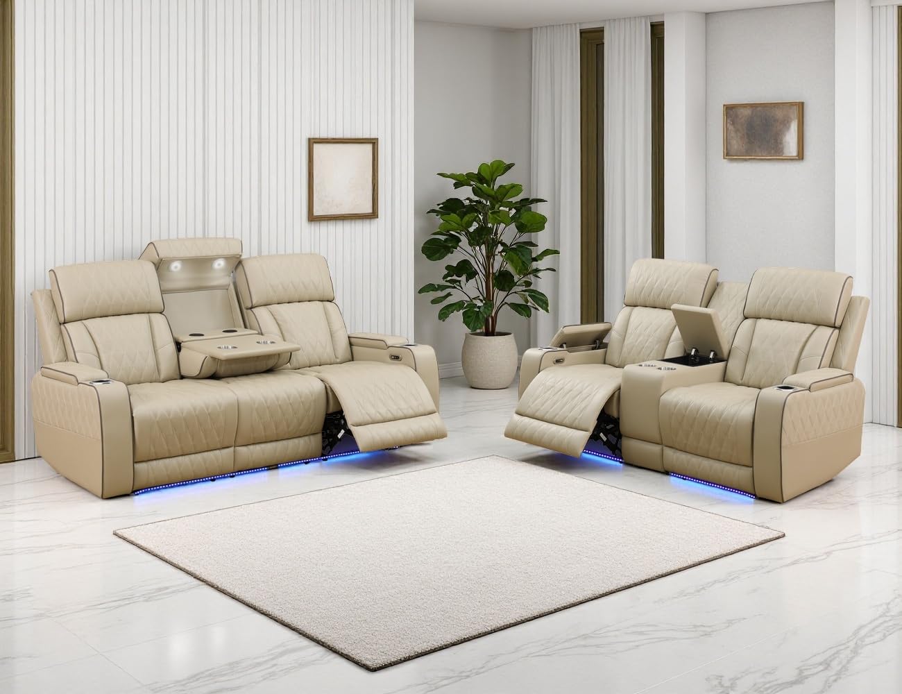 Anthato Khaki Power Recliner Sofa Set