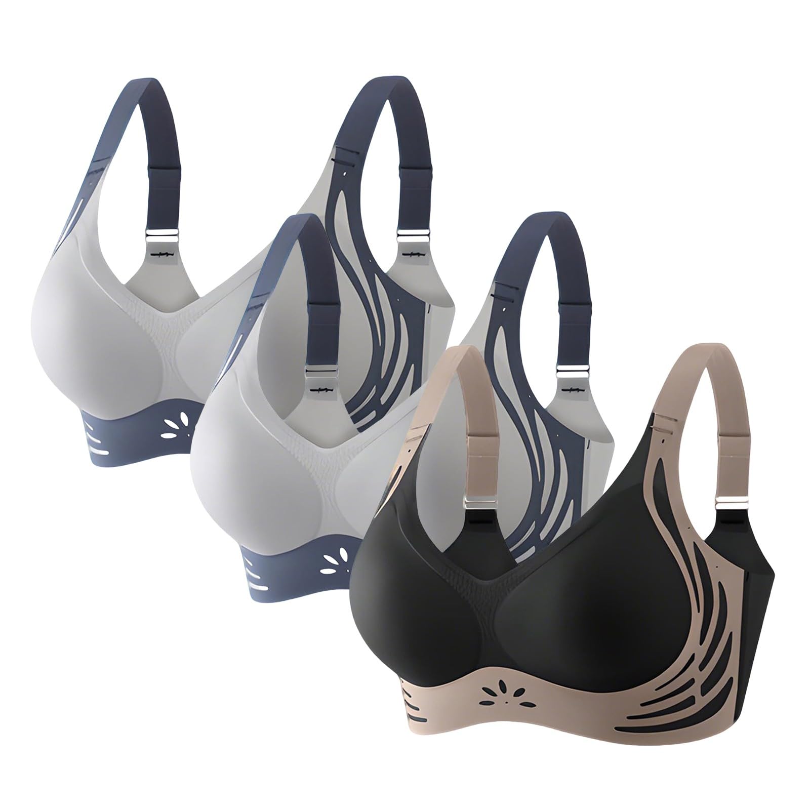 Biustonosze plus size dla kobiet UK Push Up Obwisłe piersi 3 szt. Bezszwowe, bezszwowe podparcie pleców z fiszbinami Podnoszenie bez fiszbin Biustonosz damski Freeolder Komfort na co dzień Duży biust