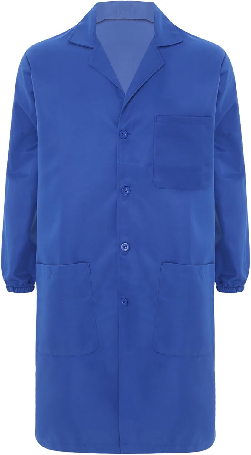 Jhaoyu Unisex Mens Womens Uniform Jacket V Neck Work Coat Long Sleeve Dustproof Pockets Lab Coat
